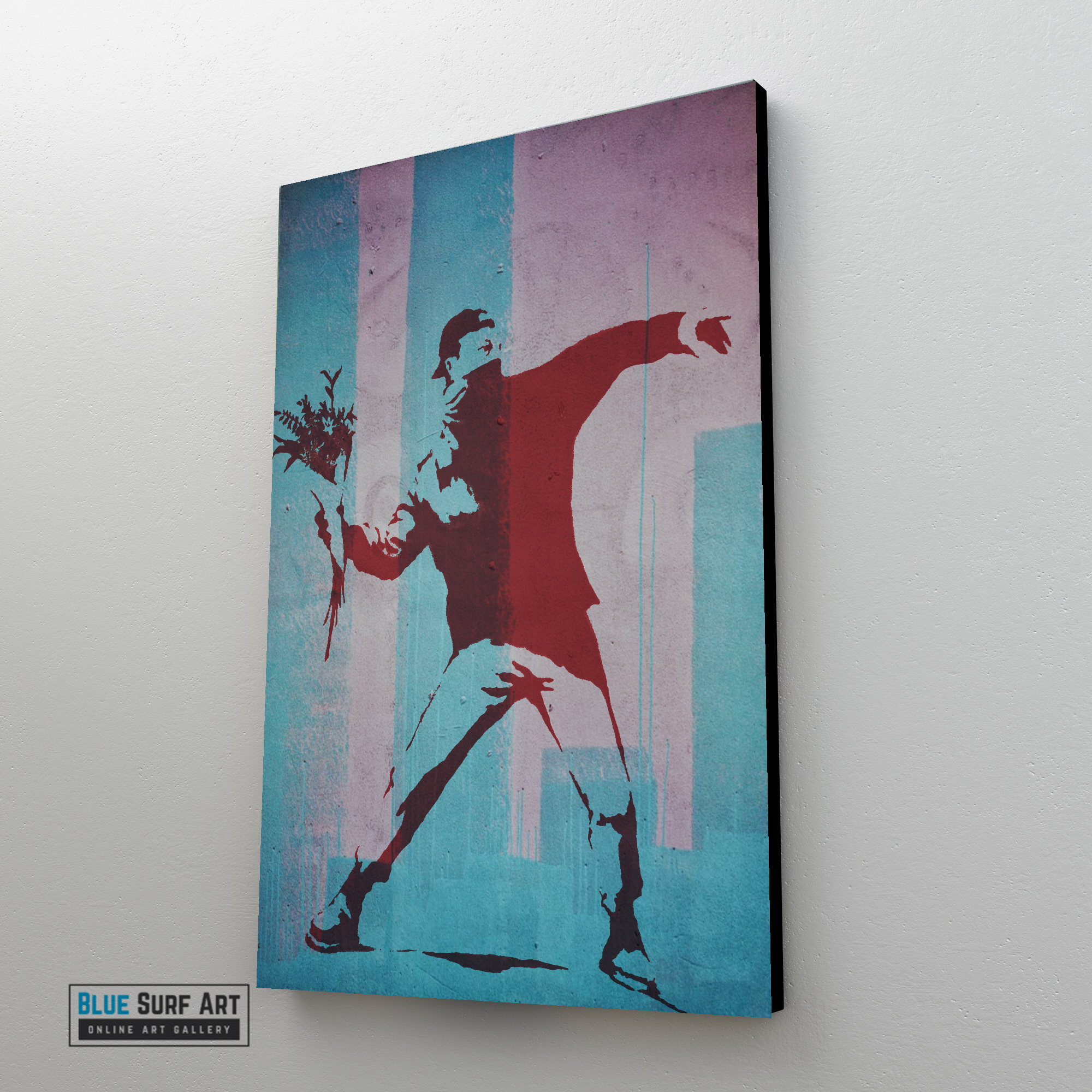 Banksy Flower Thrower, Banksy wall art, Street art painting, oil on canvas, living room art