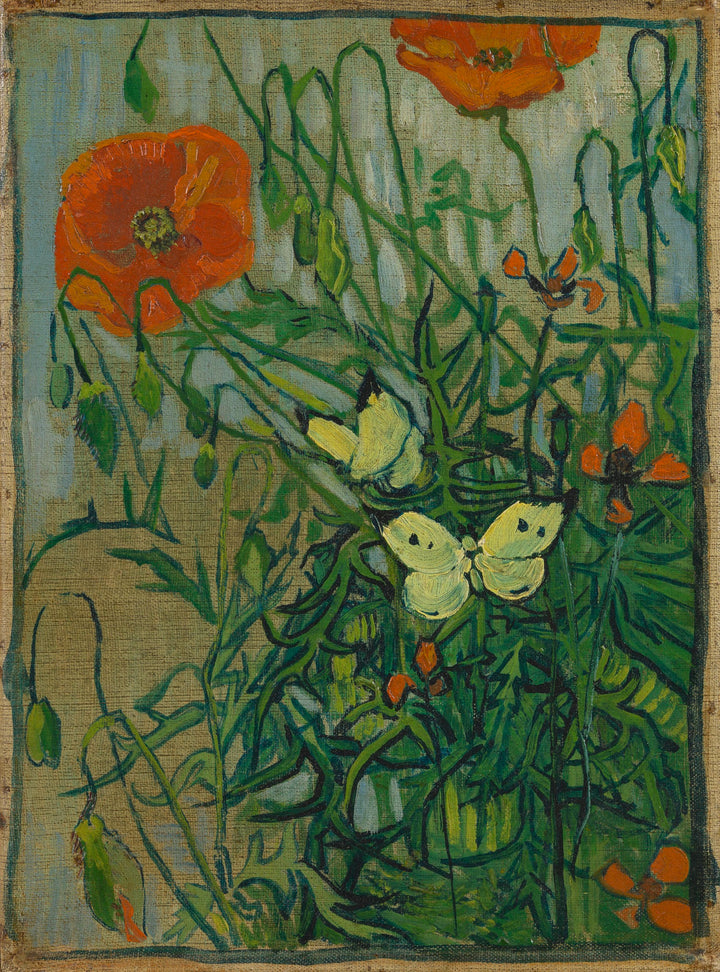 Poppies and Butterflies, 1890 by Van Gogh Reproduction for Sale - Blue Surf Art