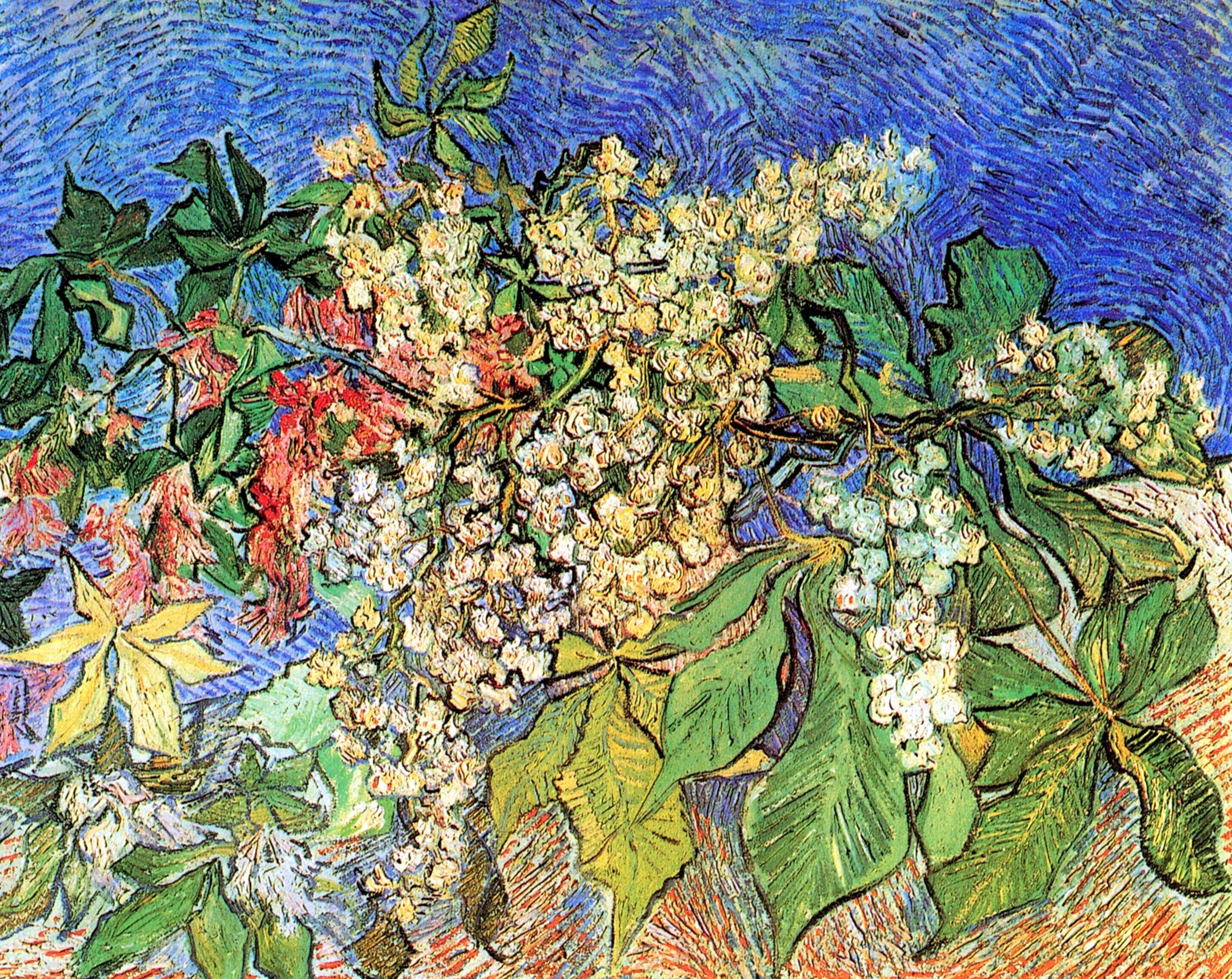 Blossoming Chestnut Branches 1890 by Vincent van Gogh Reproduction for Sale - Blue Surf Art
