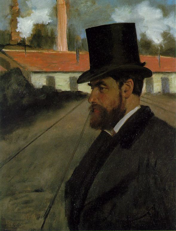 Henri Rouart in front of his Factory Painting by Edgar Degas Reproduction Oil on Canvas. Blue Surf Art .com