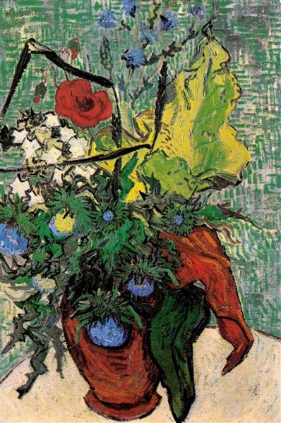 Wild Flowers and Thistles in a Vase by Vincent van Gogh Reproduction Painting for Sale - Blue Surf Art
