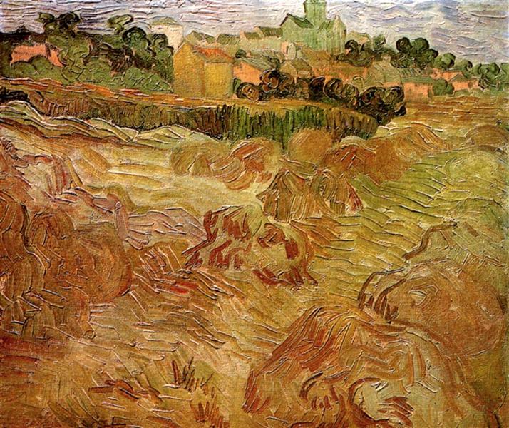 Wheat Fields with Auvers in the Background by Vincent van Gogh Reproduction Painting for Sale - Blue Surf Art