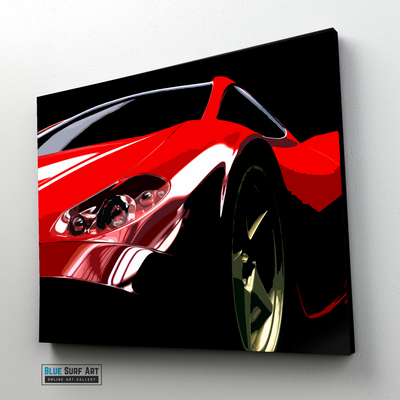 Red Ferrari Wall Art, Ferrari Pop Art Painting, Hand Painted Oil Painting on Canvas, Left side of the canvas
