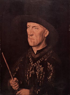 Portrait of Baudouin de Lannoy by Jan Van Eyck Reproduction Painting by Blue Surf Art