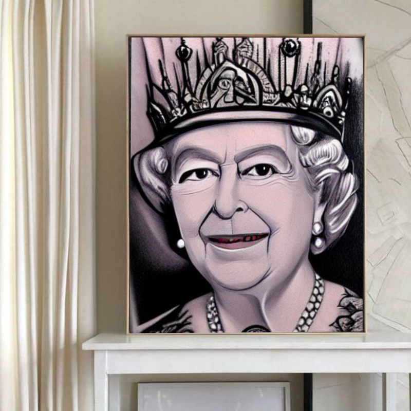 British Queen Elizabeth II Wall Art Queen Gift Art Painting 100 Handmade Art Blue Surf Art