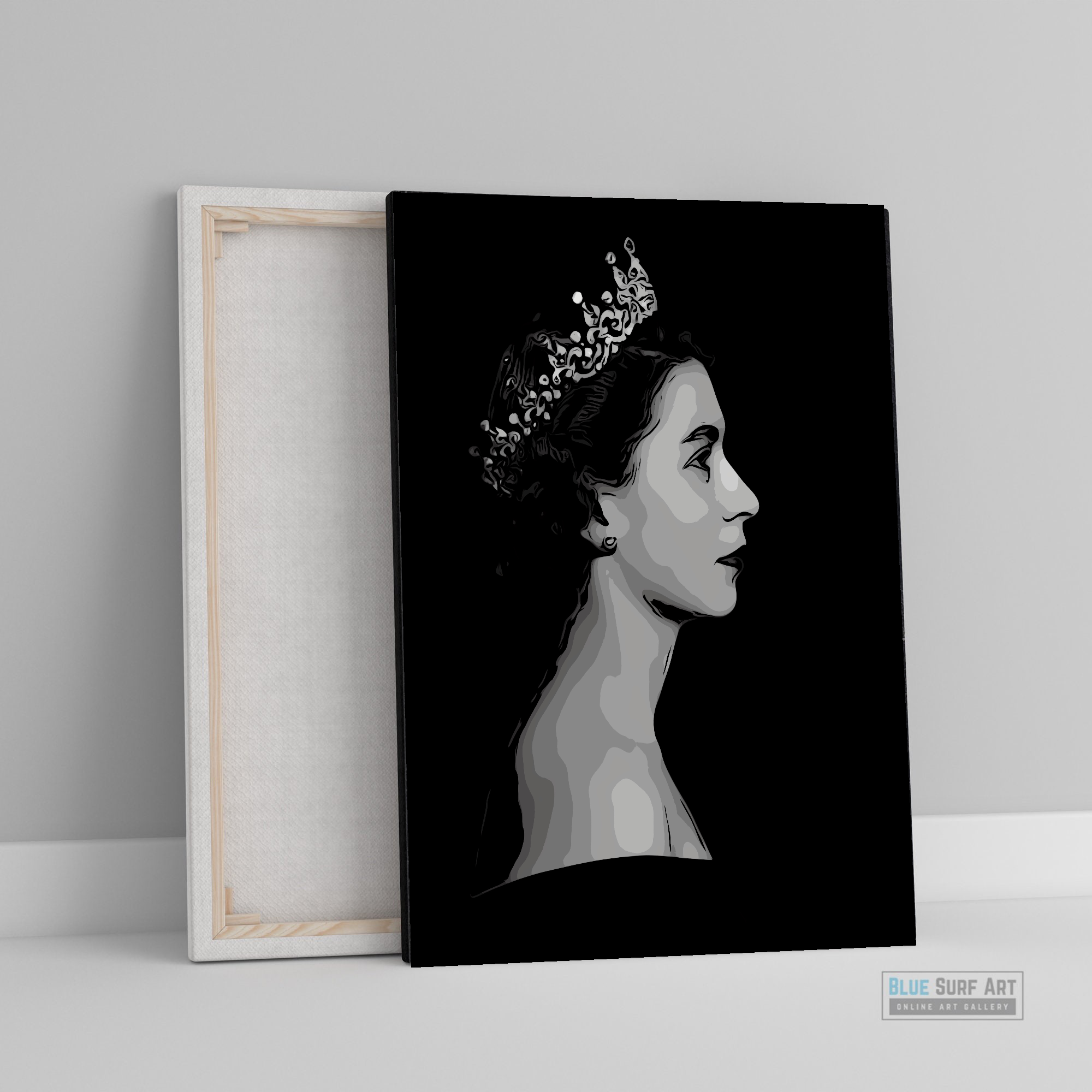 Queen Elizabeth II British Queen Wall Art 100% Handmade Painting, Pop Art, Black and White Painting