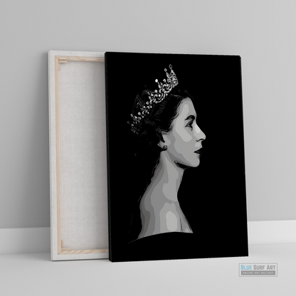 Queen Elizabeth II British Queen Wall Art 100% Handmade Painting, Pop Art, Black and White Painting