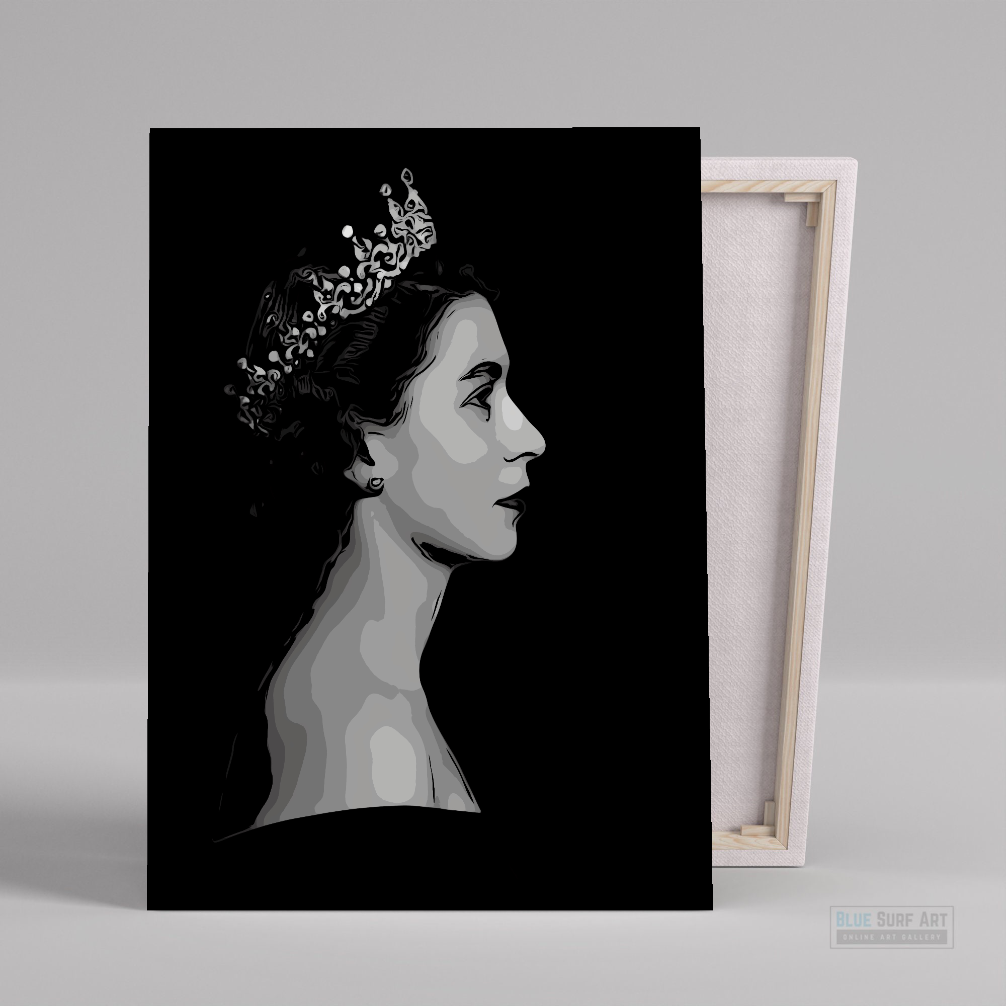 Queen Elizabeth II British Queen Wall Art 100% Handmade Painting, Pop Art, Black and White Painting