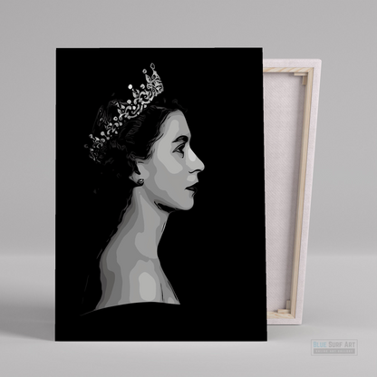 Queen Elizabeth II British Queen Wall Art 100% Handmade Painting, Pop Art, Black and White Painting