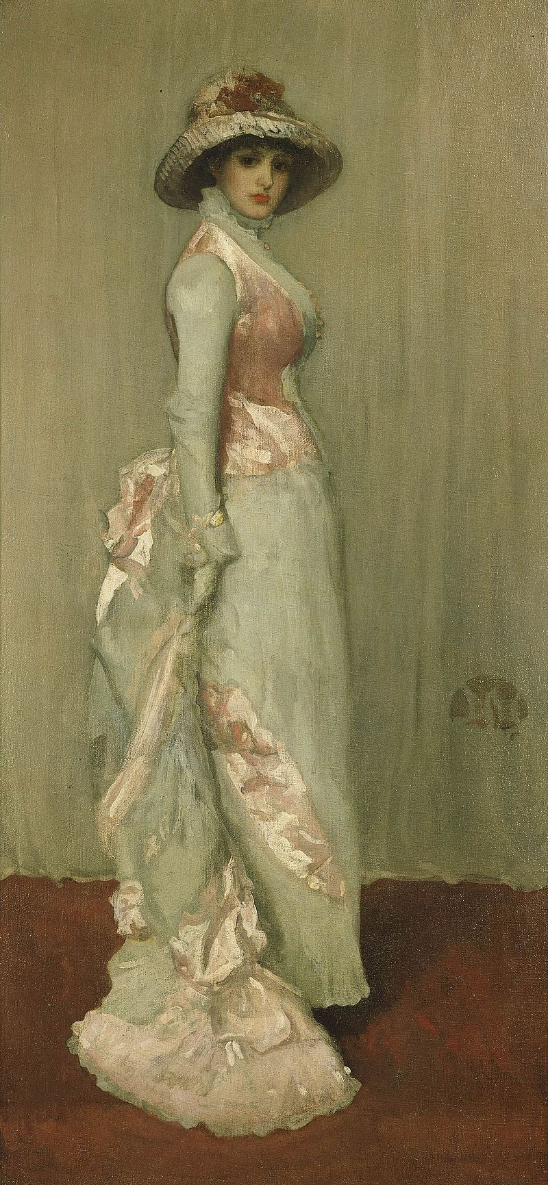 Harmony in Pink and Grey (Portrait of Lady Meux) by James Abbott McNeill Whistler Reproduction Painting by Blue Surf Art