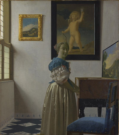 Lady Standing at a Virginal  by Johannes Vermeer Reproduction Painting by Blue Surf Art