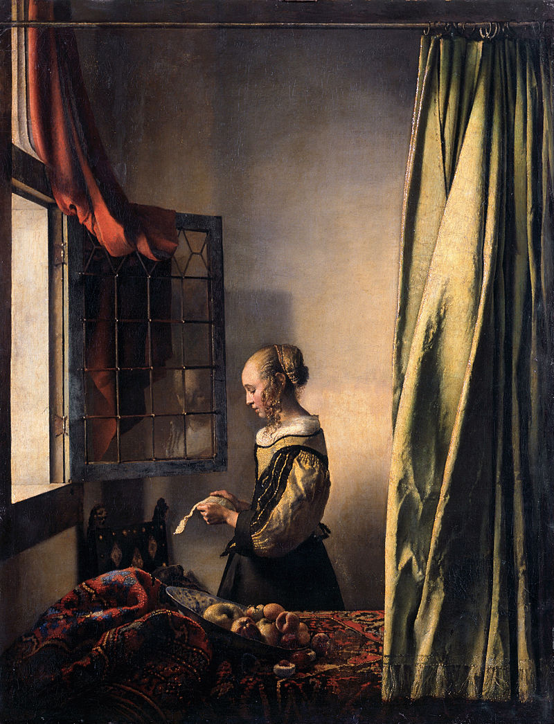 Girl Reading a Letter by an Open Window  by Johannes Vermeer Reproduction Painting by Blue Surf Art