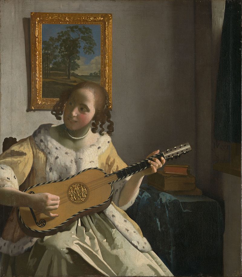 The Guitar Player by Johannes Vermeer Reproduction Painting by Blue Surf Art