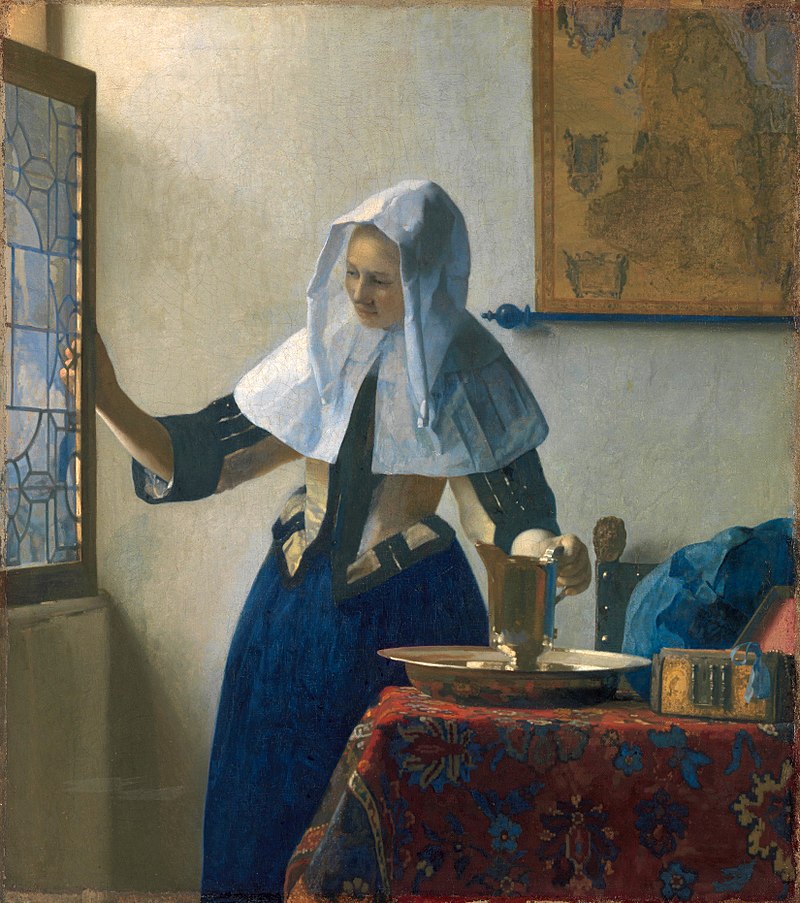 Young Woman with a Water Pitcher by Johannes Vermeer Reproduction Painting by Blue Surf Art