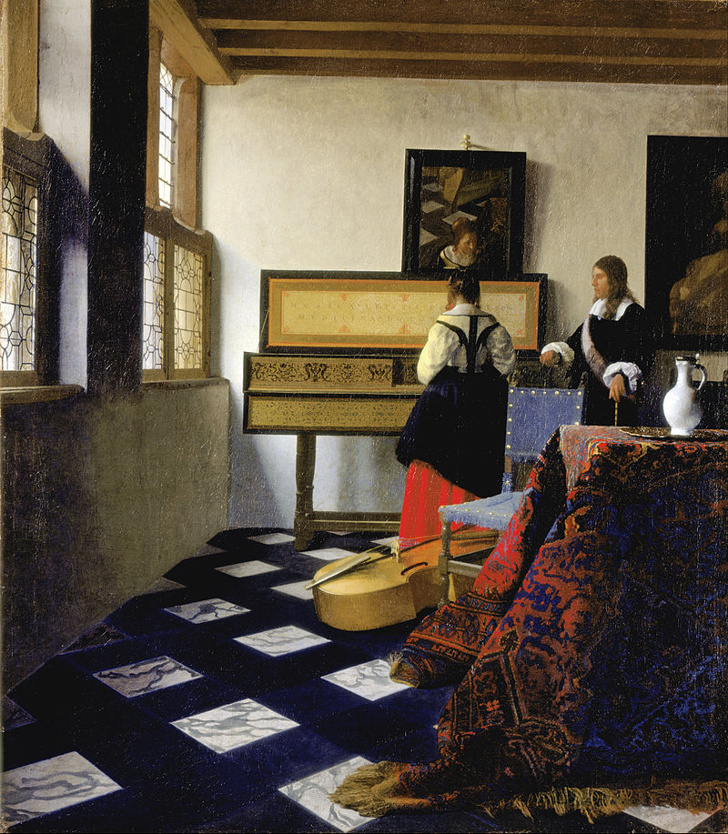 The Music Lesson by Johannes Vermeer Reproduction Painting by Blue Surf Art