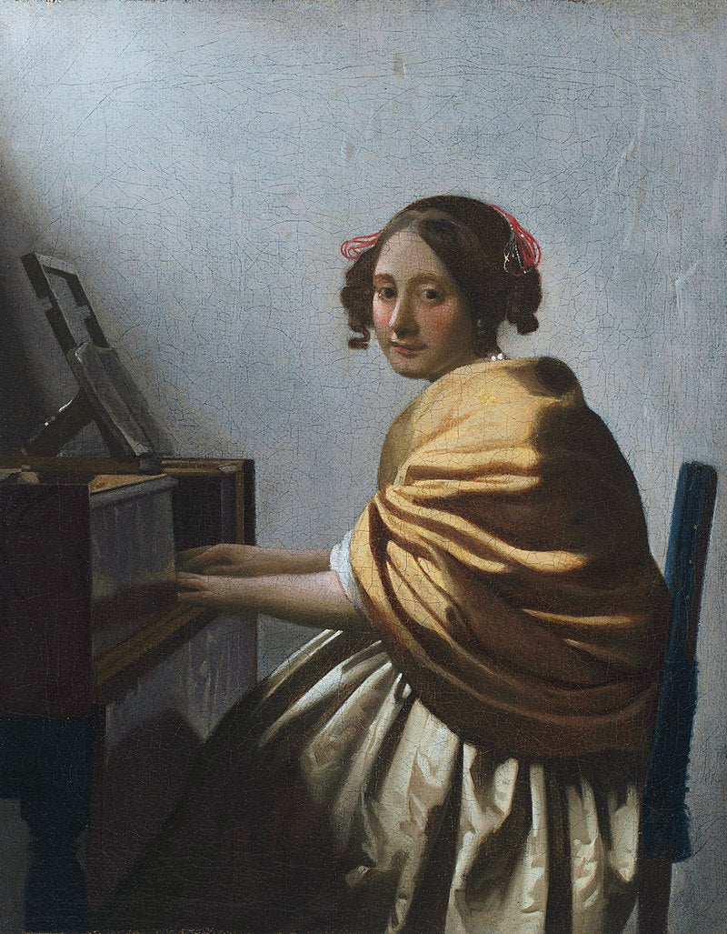 A Young Woman Seated at the Virginals by Johannes Vermeer Reproduction Painting by Blue Surf Art