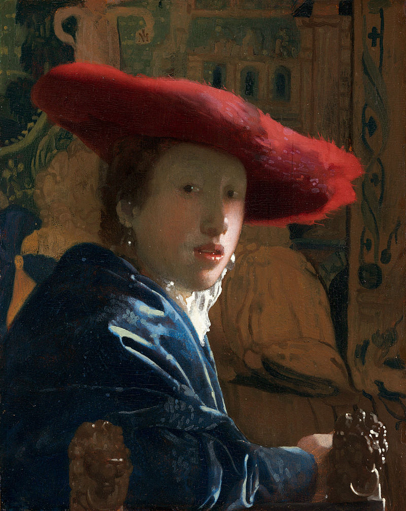 Girl with a Red Hat by an Open Window  by Johannes Vermeer Reproduction Painting by Blue Surf Art