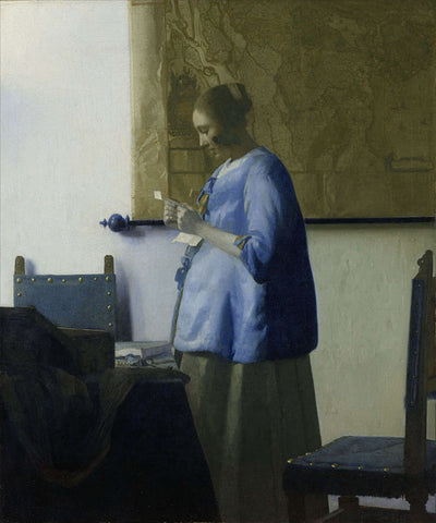 Woman Reading a Letter by Johannes Vermeer Reproduction Painting by Blue Surf Art