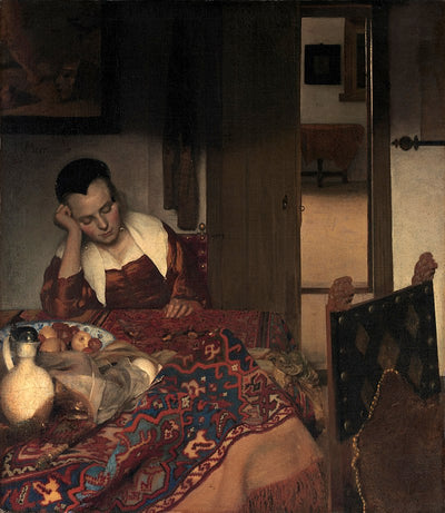 A Maid Asleep by Johannes Vermeer Reproduction Painting by Blue Surf Art