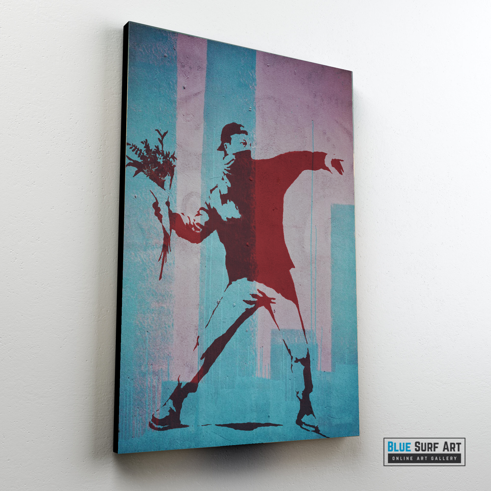 Banksy Flower Thrower, Banksy wall art, Street art painting, oil on canvas, living room art