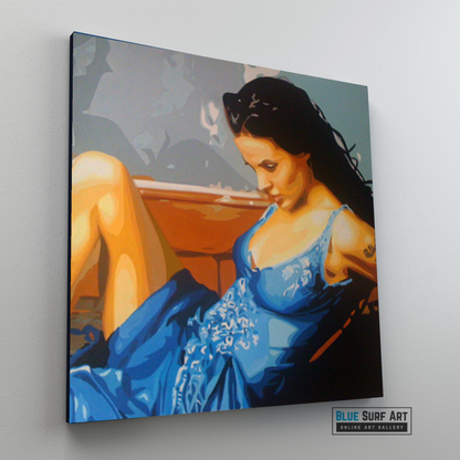 Angelina Jolie Original Oil Painting on Canvas by Blue Surf Art 