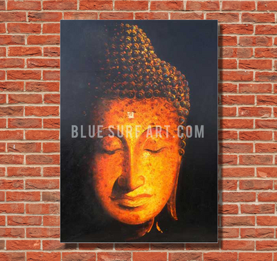 Golden Sukhothai Buddha Oil Painting on Canvas by Blue Surf Art with red bricks