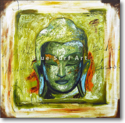 Rattanakosin Buddha Portrait Painting in Green by Blue Surf Art