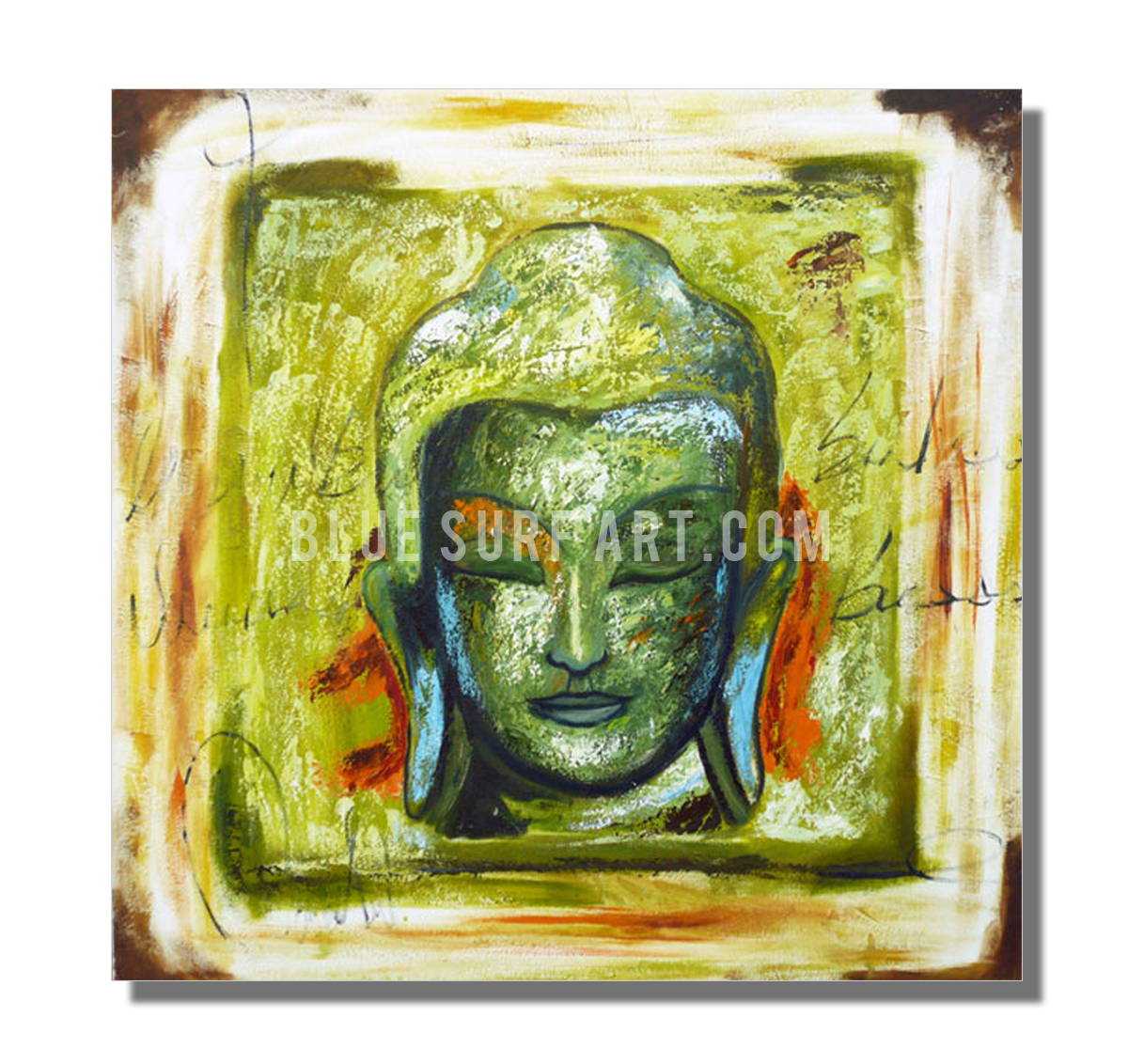 Rattanakosin Buddha Portrait Painting in Green with white background