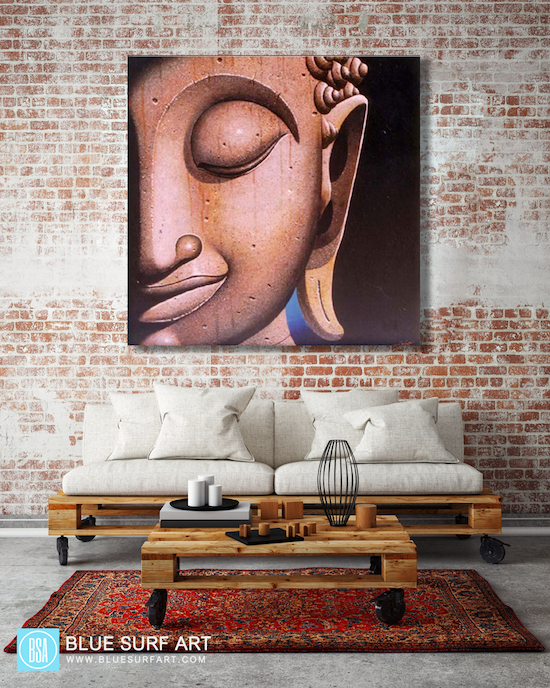 Ayutthaya Buddha Painting - living room showcase