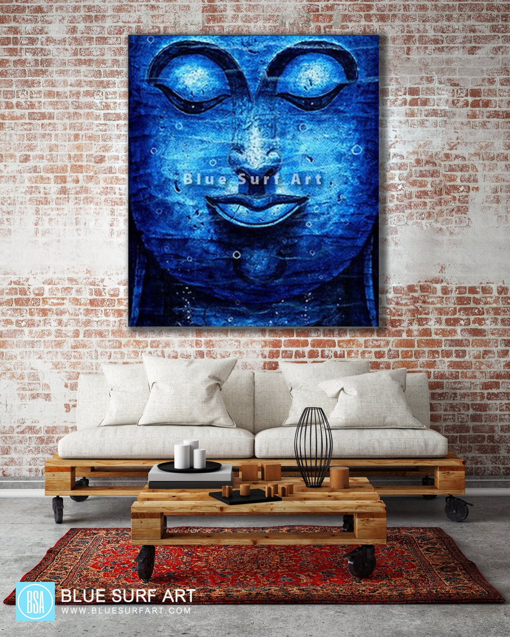 Blue Lagoon Chiangsaen Buddha - Asian Art Oil Painting on Canvas - living room
