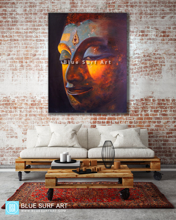 Loft living room with asian decor style - Phra Atchana Buddha Painting