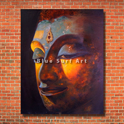 Phra Atchana Buddha Painting with a red bricks wall