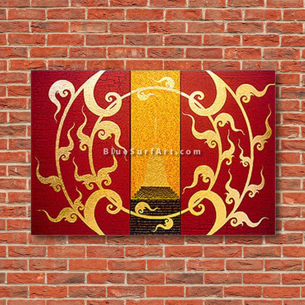 Golden Stupa Asian Art Oil Painting on Canvas - Red bricks wall