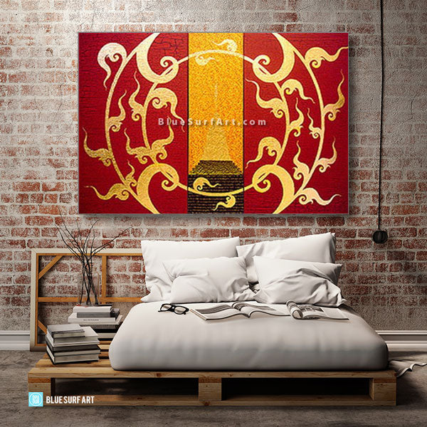 Golden Stupa Asian Art Oil Painting on Canvas - bedroom loft style