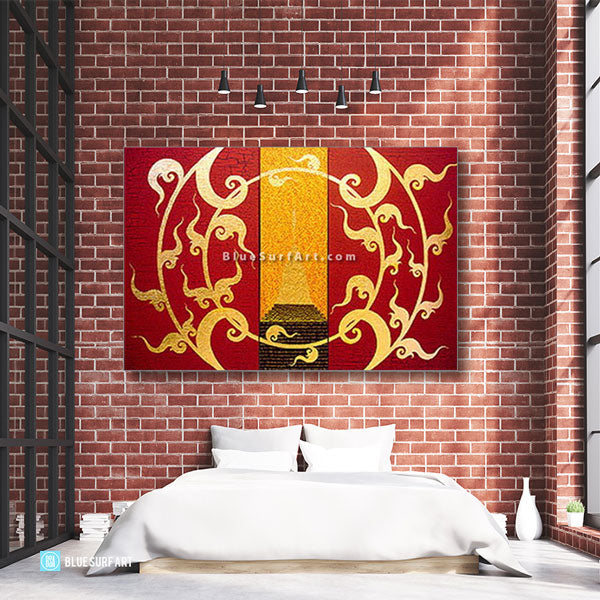 Golden Stupa Asian Art Oil Painting on Canvas - Bedroom showcase