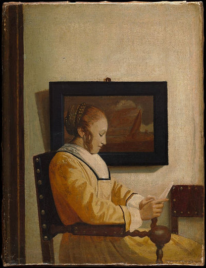 A Young Woman Reading by Johannes Vermeer Reproduction Painting by Blue Surf Art