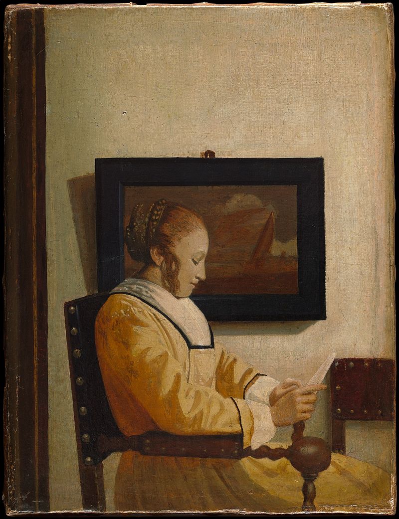 A Young Woman Reading by Johannes Vermeer Reproduction Painting by Blue Surf Art