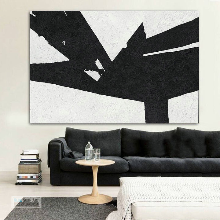 Large Abstract Painting, Black and White Minimal Canvas Art Painting, Flower Abstract Art - living room decor