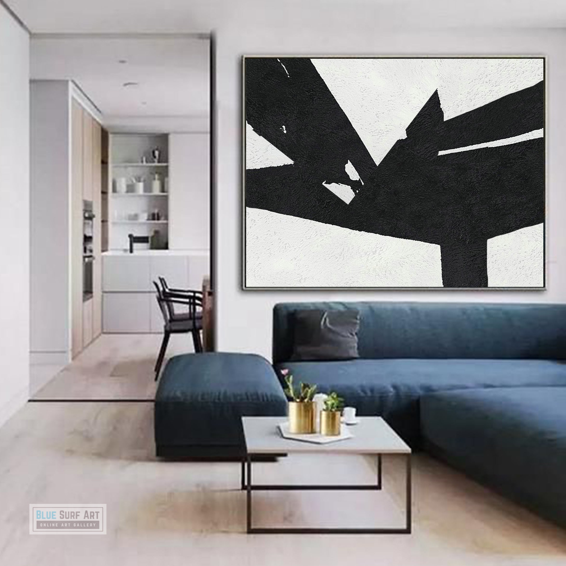 Large Abstract Painting, Black and White Minimal Canvas Art Painting, Flower Abstract Art - modern decor