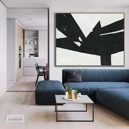Large Abstract Painting, Black and White Minimal Canvas Art Painting, Flower Abstract Art - modern decor