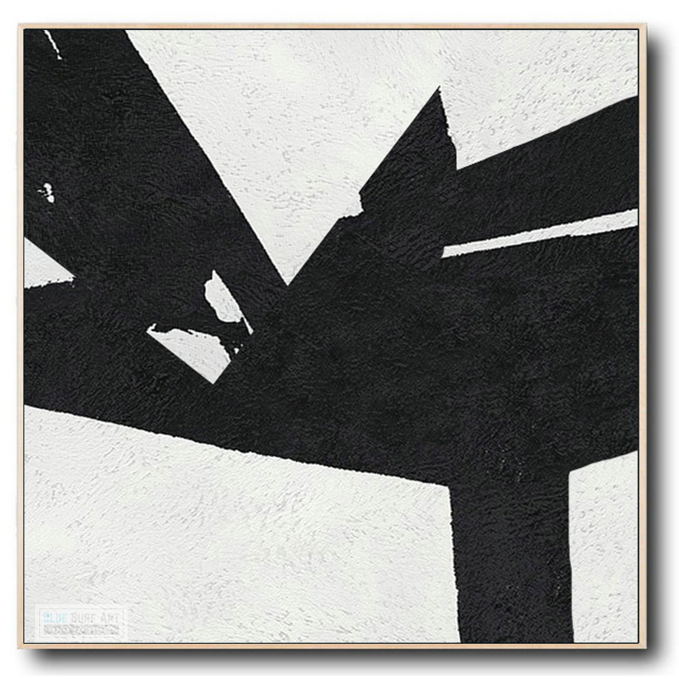 Large Abstract Painting, Black and White Minimal Square Canvas Art Painting, Flower Abstract Art