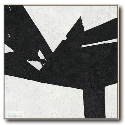 Large Abstract Painting, Black and White Minimal Square Canvas Art Painting, Flower Abstract Art