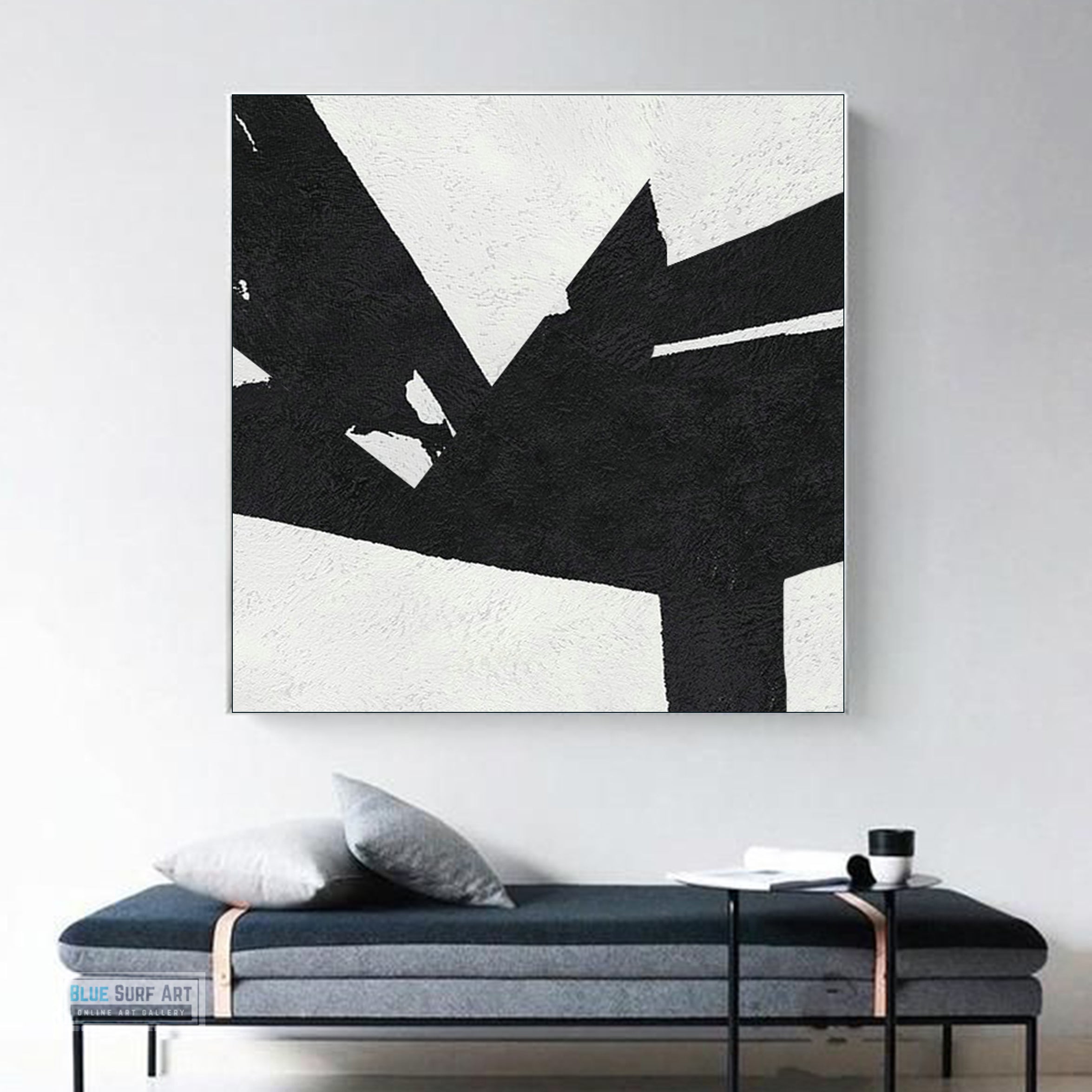 Large Abstract Painting, Black and White Minimal Square Canvas Art Painting, Flower Abstract Art 2