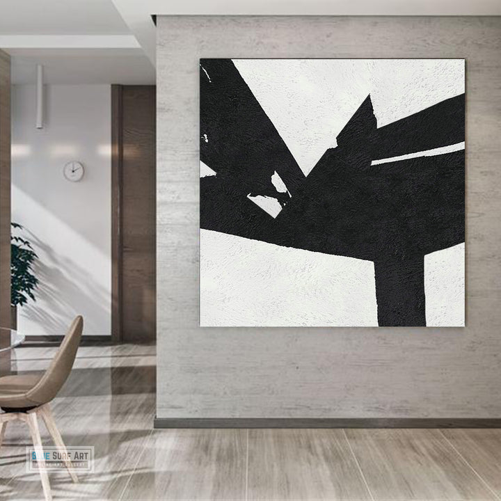 Large Abstract Painting, Black and White Minimal Square Canvas Art Painting, Flower Abstract Art 3