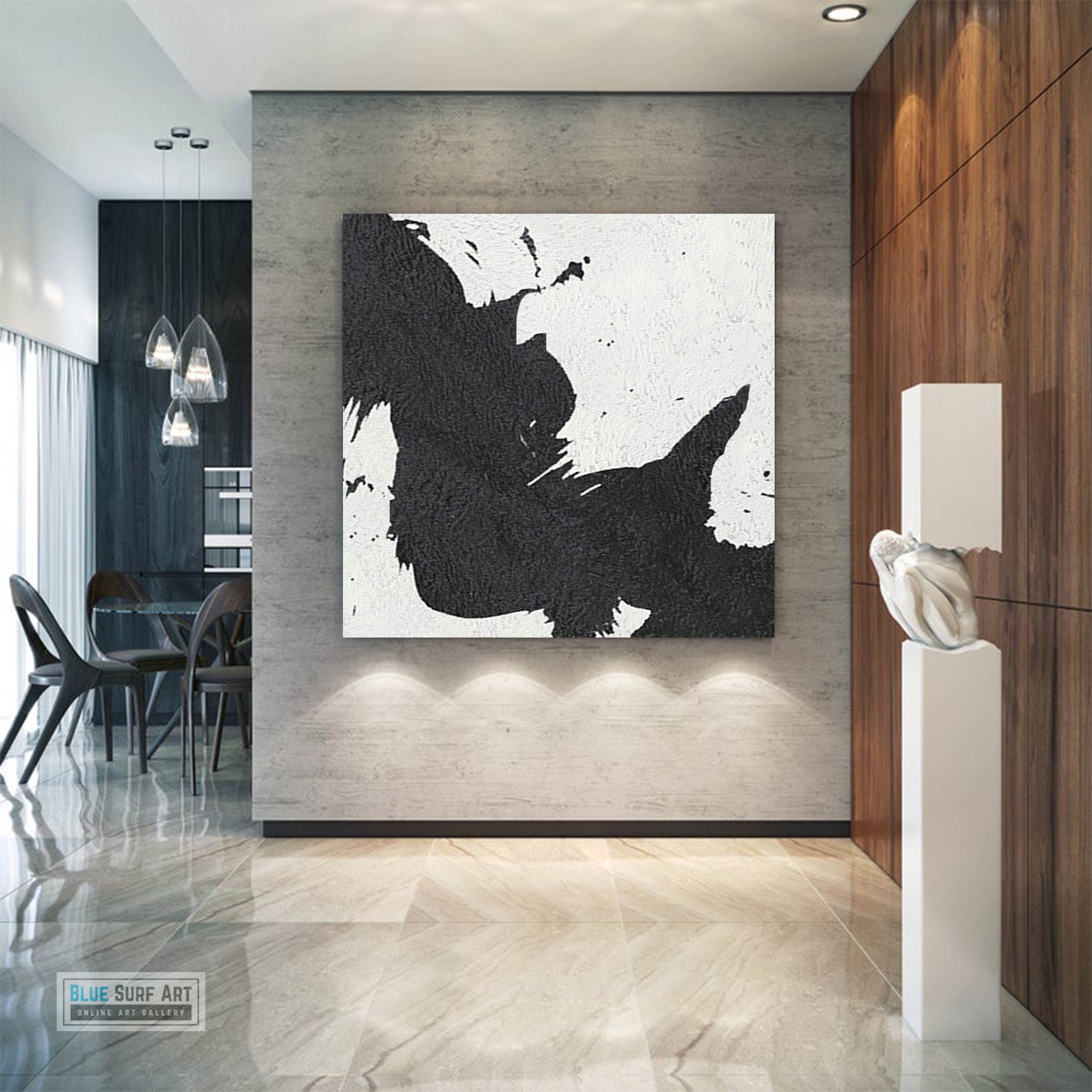 Abstract Painting, Black and White Minimal Square Canvas Art Painting, Textured Art 5