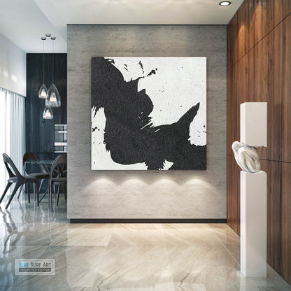 Abstract Painting, Black and White Minimal Square Canvas Art Painting, Textured Art 5