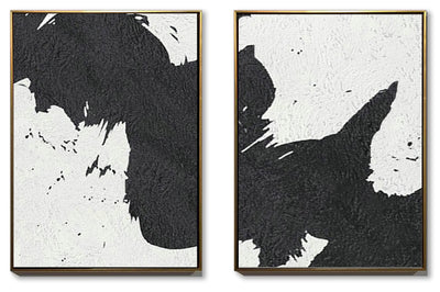 Extra Large Abstract Painting, Black and White Minimal Duo Portrait Canvas Art Painting