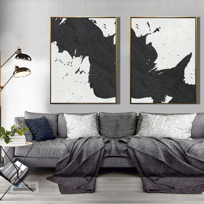 Extra Large Abstract Painting, Black and White Minimal Duo Portrait Canvas Art Painting