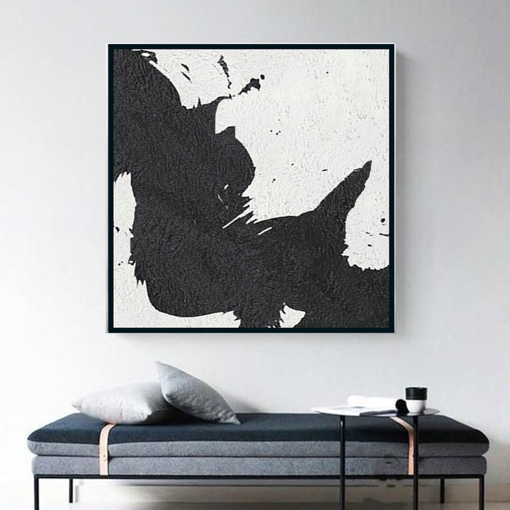 Abstract Painting, Black and White Minimal Square Canvas Art Painting, Textured Art 1