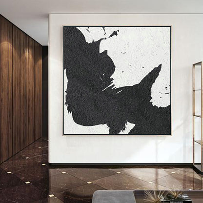 Abstract Painting, Black and White Minimal Square Canvas Art Painting, Textured Art 4